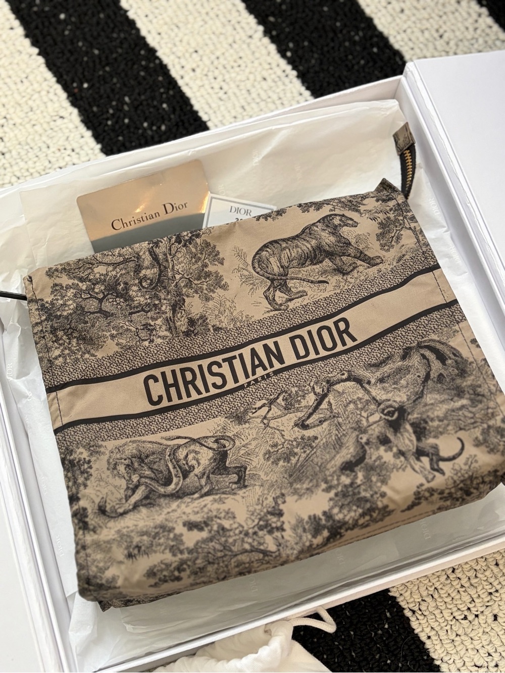 Dior Beige & Black Toile Zip Pouch - Women